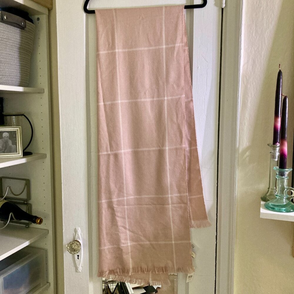 NWT LOFT Pink & Cream Striped Oversized Scarf Soft Fringe 73"